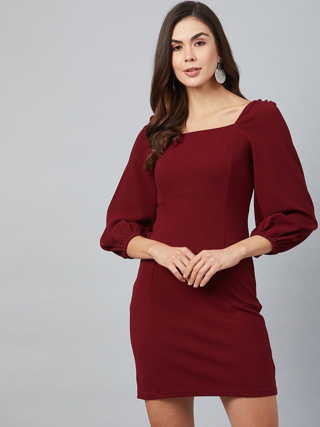 

Carlton London Women Maroon Solid Sheath Dress