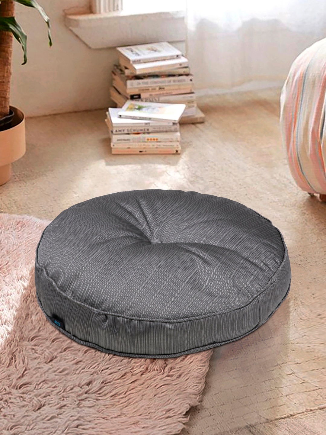 

S9home by Seasons Charcoal Grey Textured Round Floor Cushion