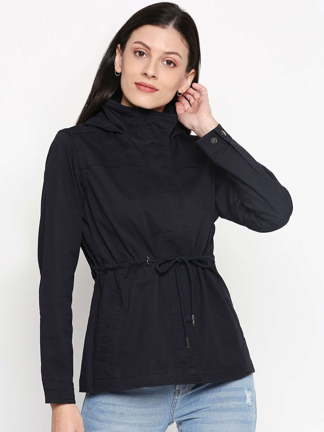 

People Women Navy Blue Solid Tailored Jacket