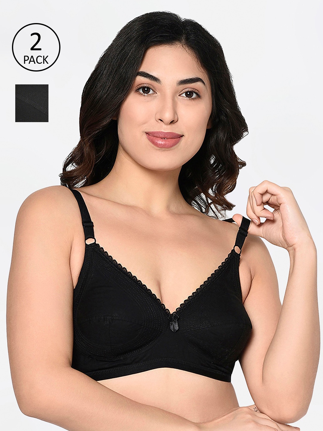 

Bodycare Pack Of 2 Black Solid Non-Wired Non Padded Everyday Bras 6596B