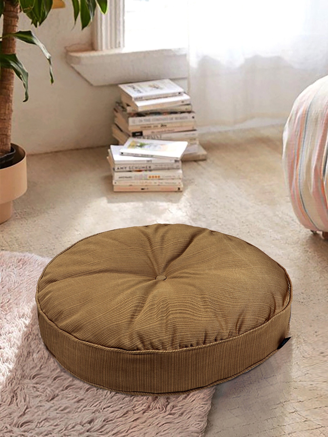 

S9home by Seasons Brown Textured Round Shaped Floor Cushion