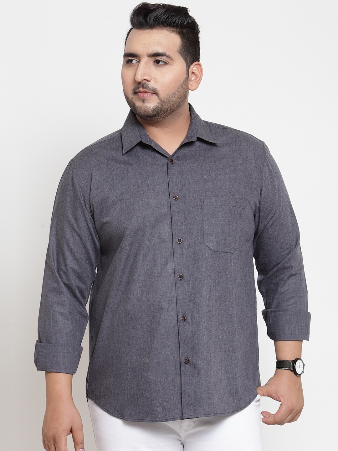 

plusS Men Grey Regular Fit Solid Casual Shirt