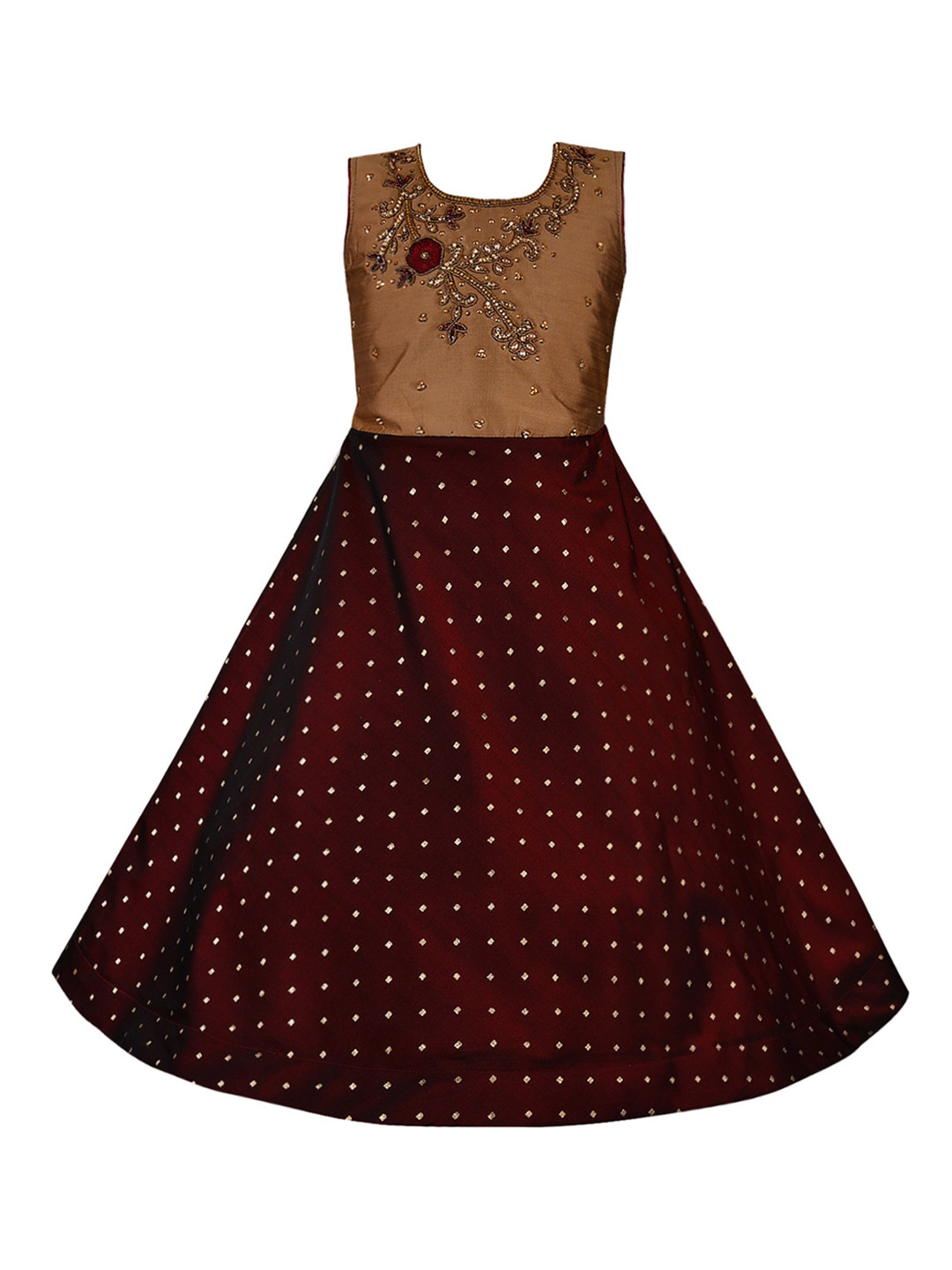 

Wish Karo Girls Maroon Printed Maxi Dress