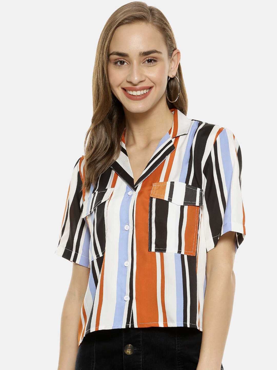 

Campus Sutra Women Multicoloured Regular Fit Striped Casual Shirt, Multi