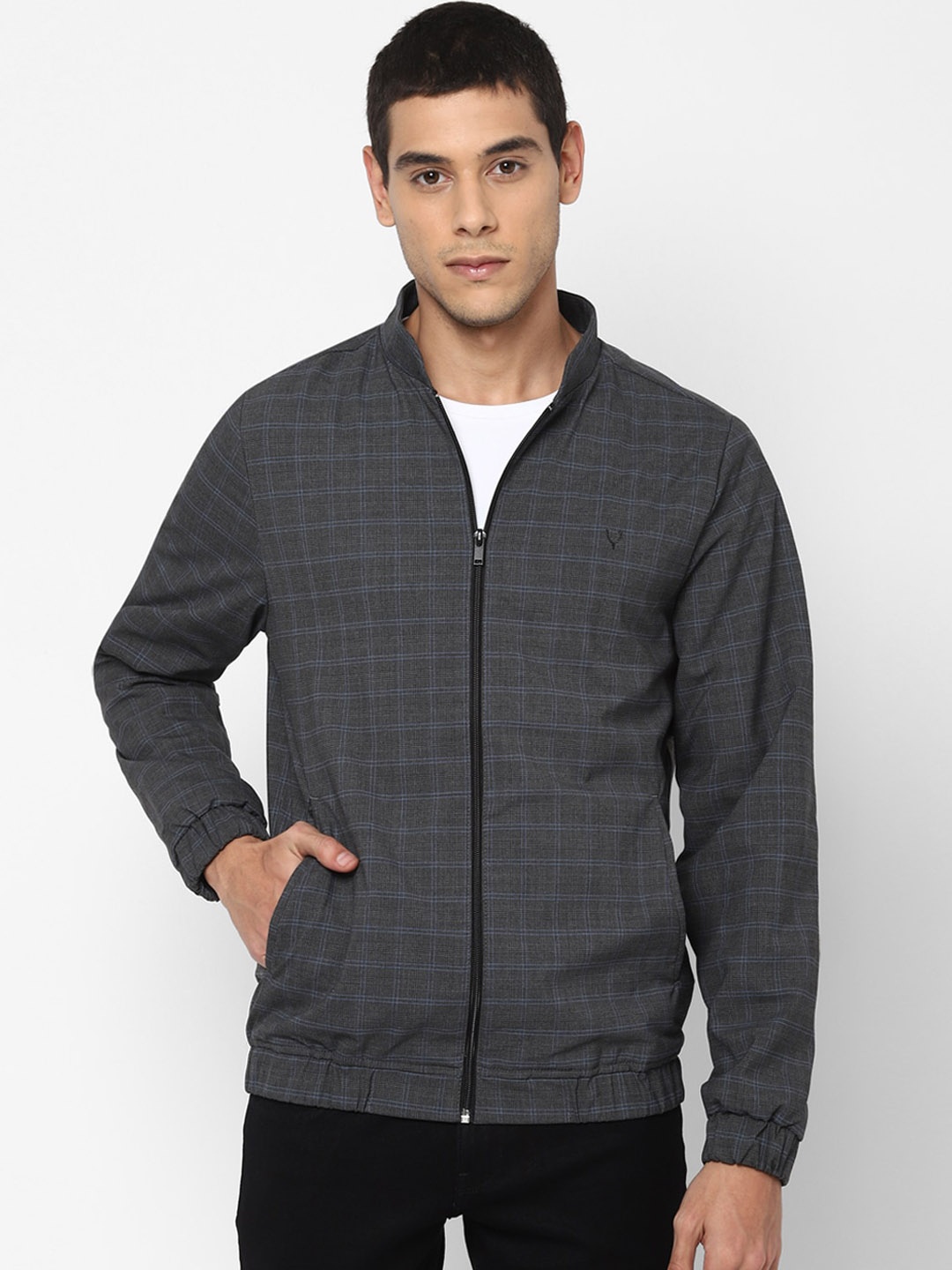 

Allen Solly Men Grey Checked Bomber Jacket
