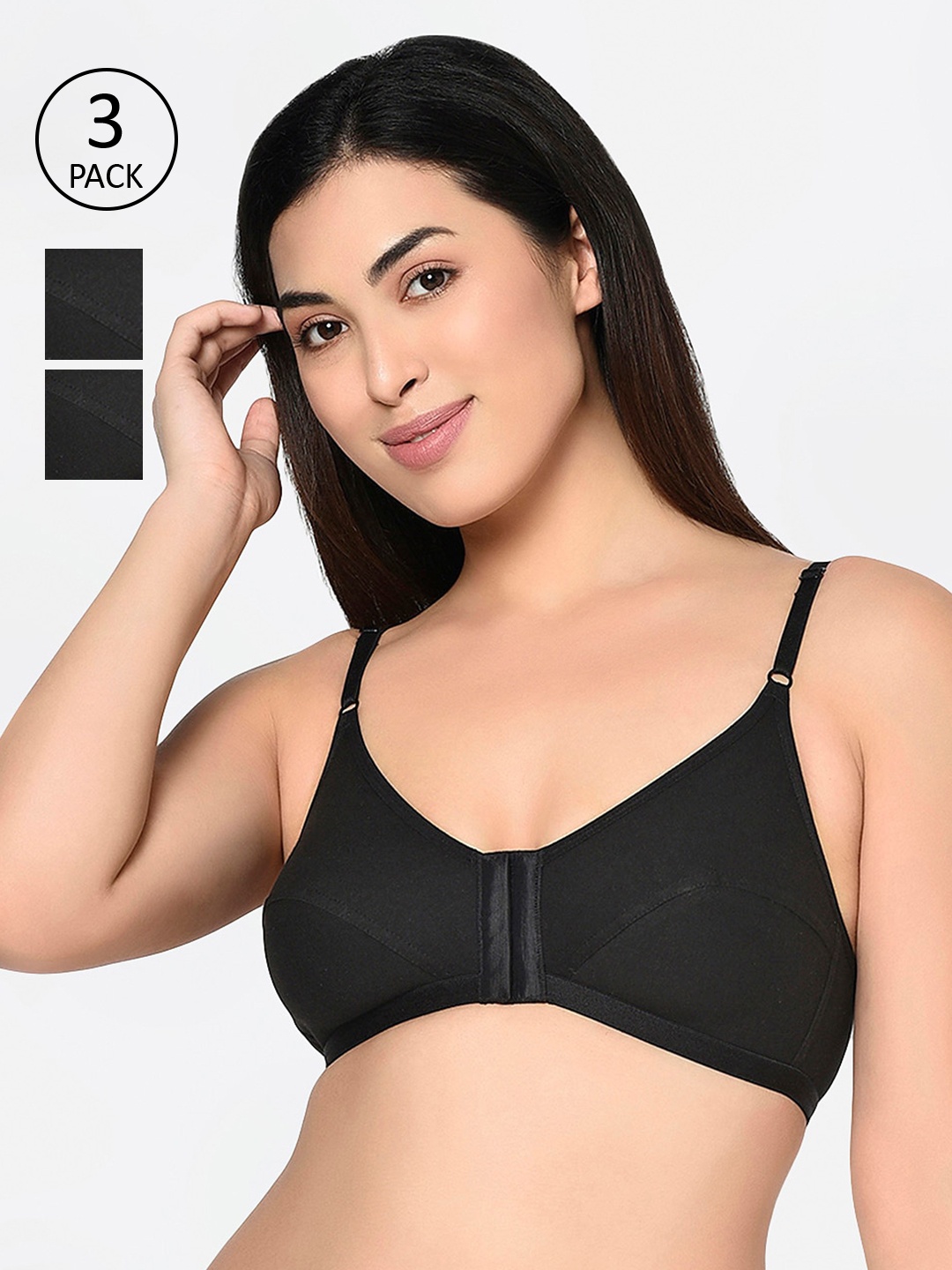 

Bodycare Pack Of 3 Solid Non-Wired Non Padded Everyday Bra 1568B, Black