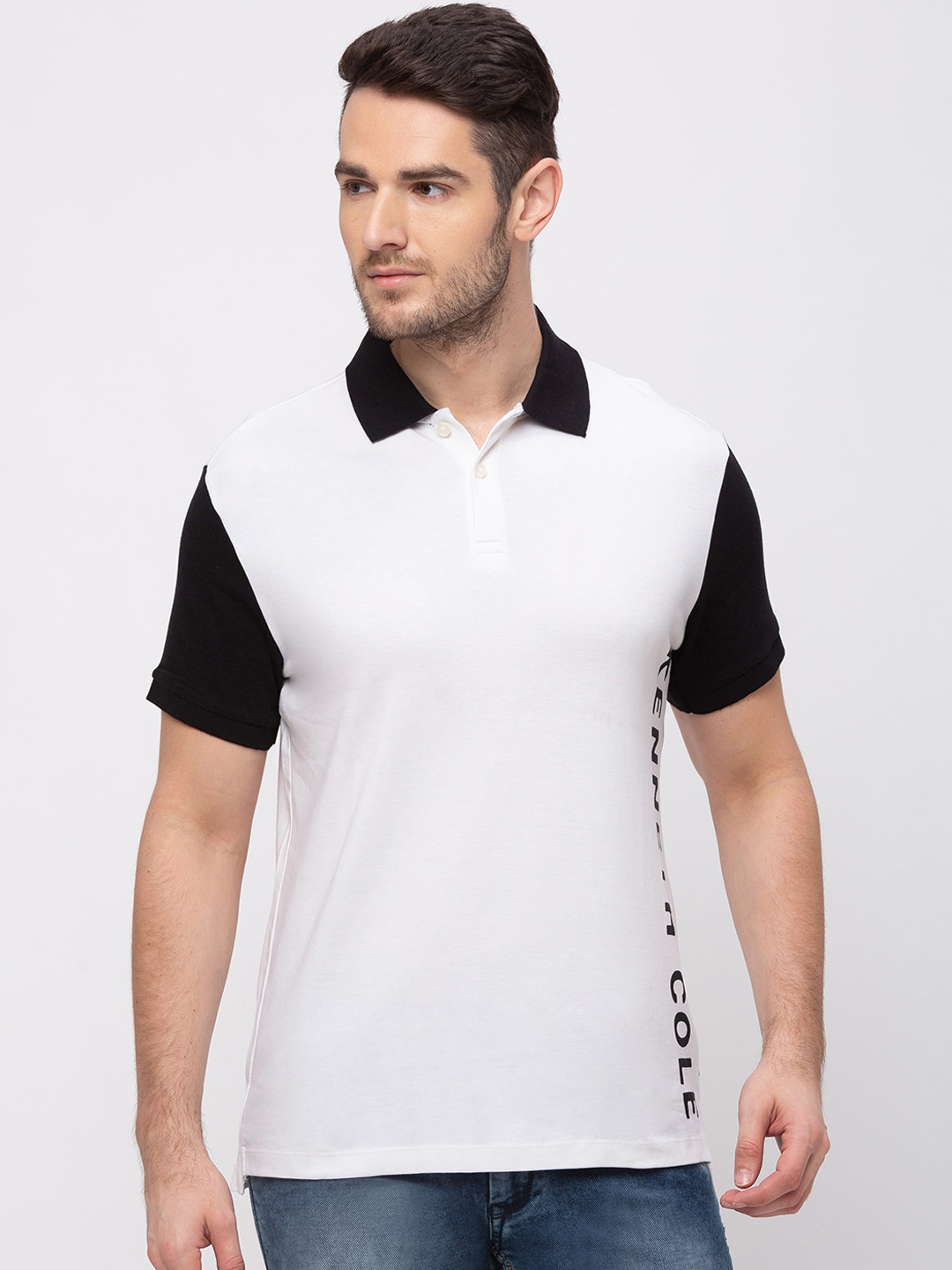 

Kenneth Cole Men White Solid Polo Collar T-shirt