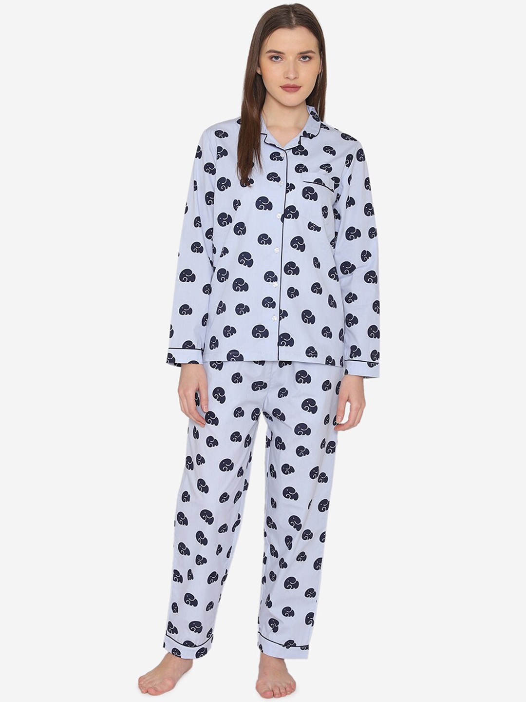 

Fluffalump Women Blue & Black Printed Night Suit