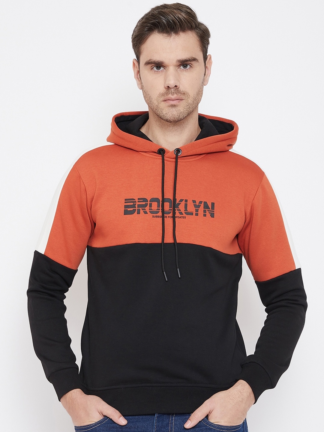 

QUBIC Men Rust & Black Colourblocked Sweatshirt