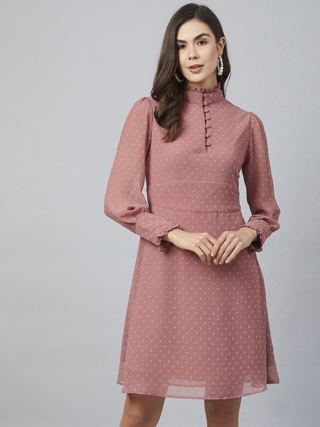 Marie Claire Women Peach-Coloured Self Design A-Line Dress