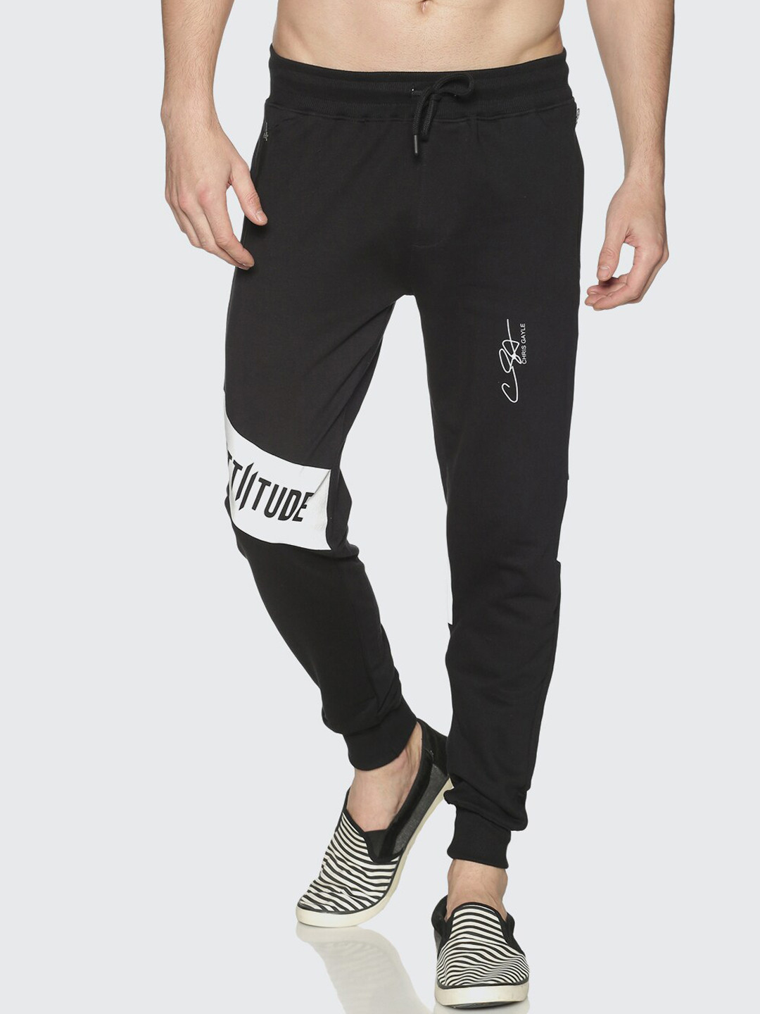 

ATTIITUDE Men Black Brand Logo Slim Fit Joggers