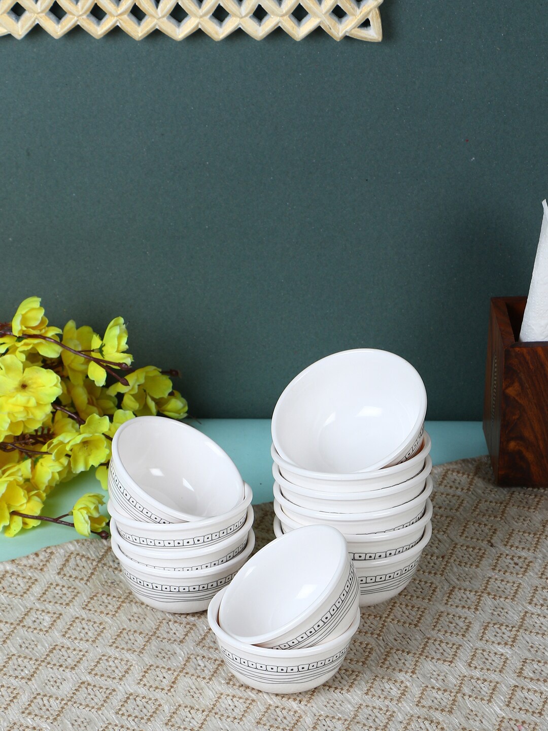 

Servewell Unisex White Printed 12 pc Urmi Katori & Veg Bowl Set