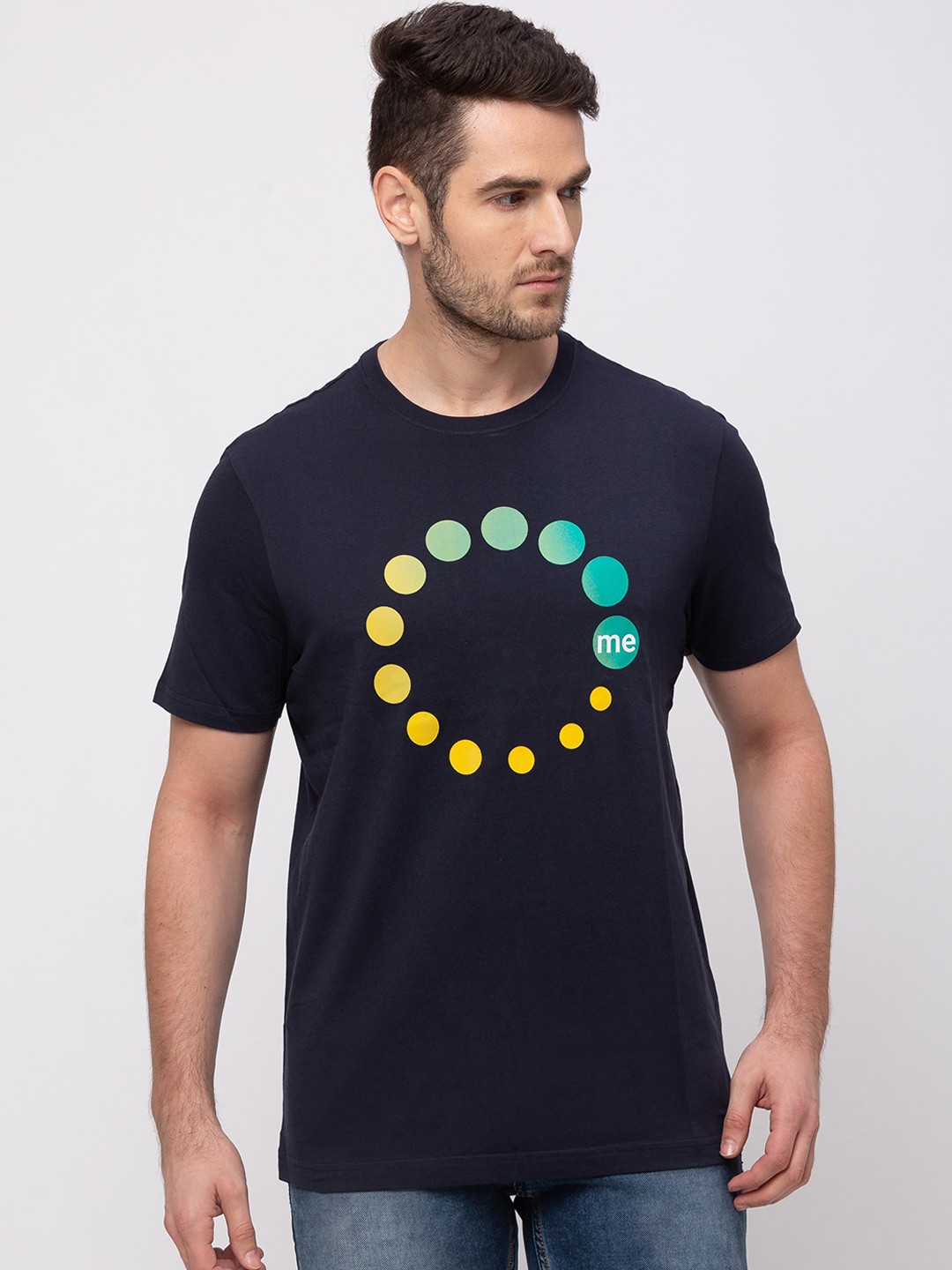 

GIORDANO Men Navy Blue Printed Round Neck T-shirt