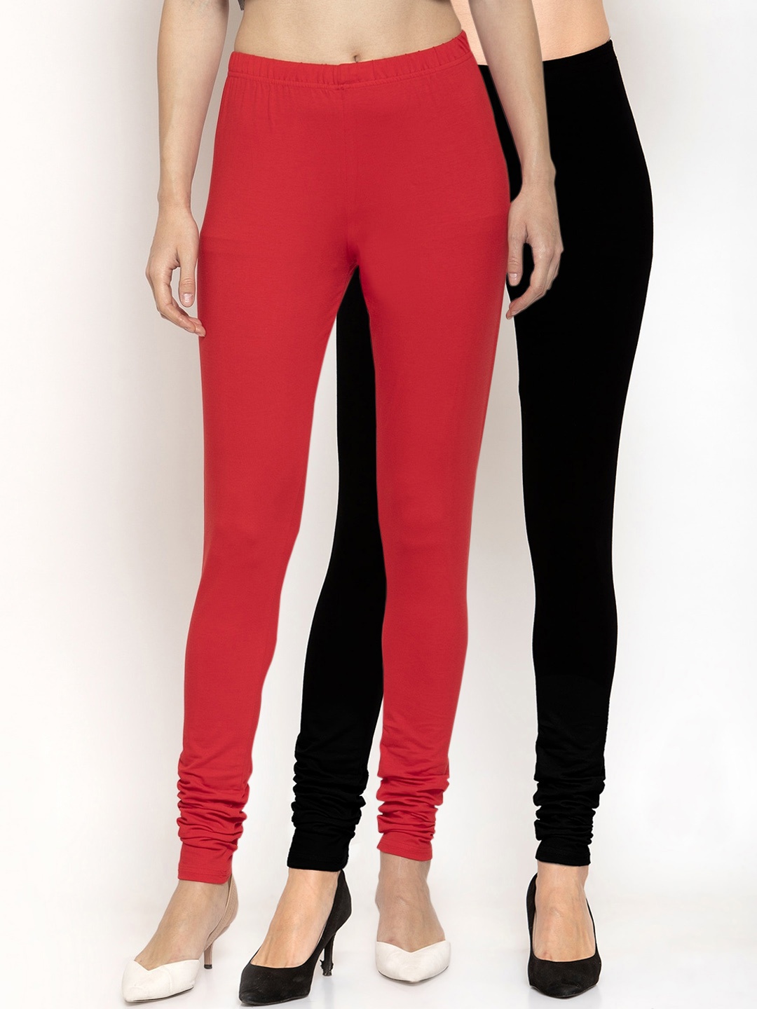 

Purple State Women Pack Of 2 Solid Churidar-Length Leggings, Red
