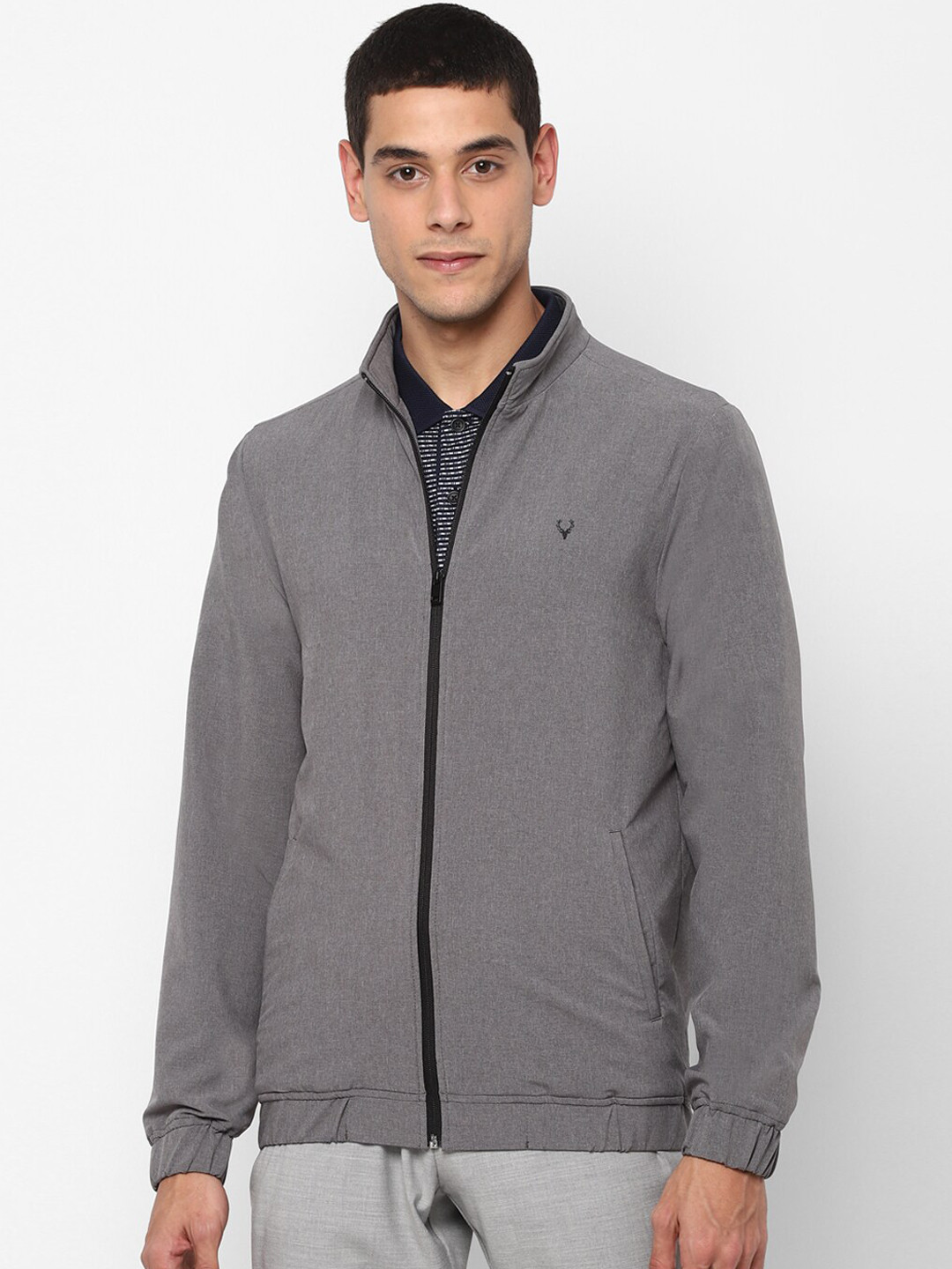 

Allen Solly Men Grey Solid Bomber Jacket