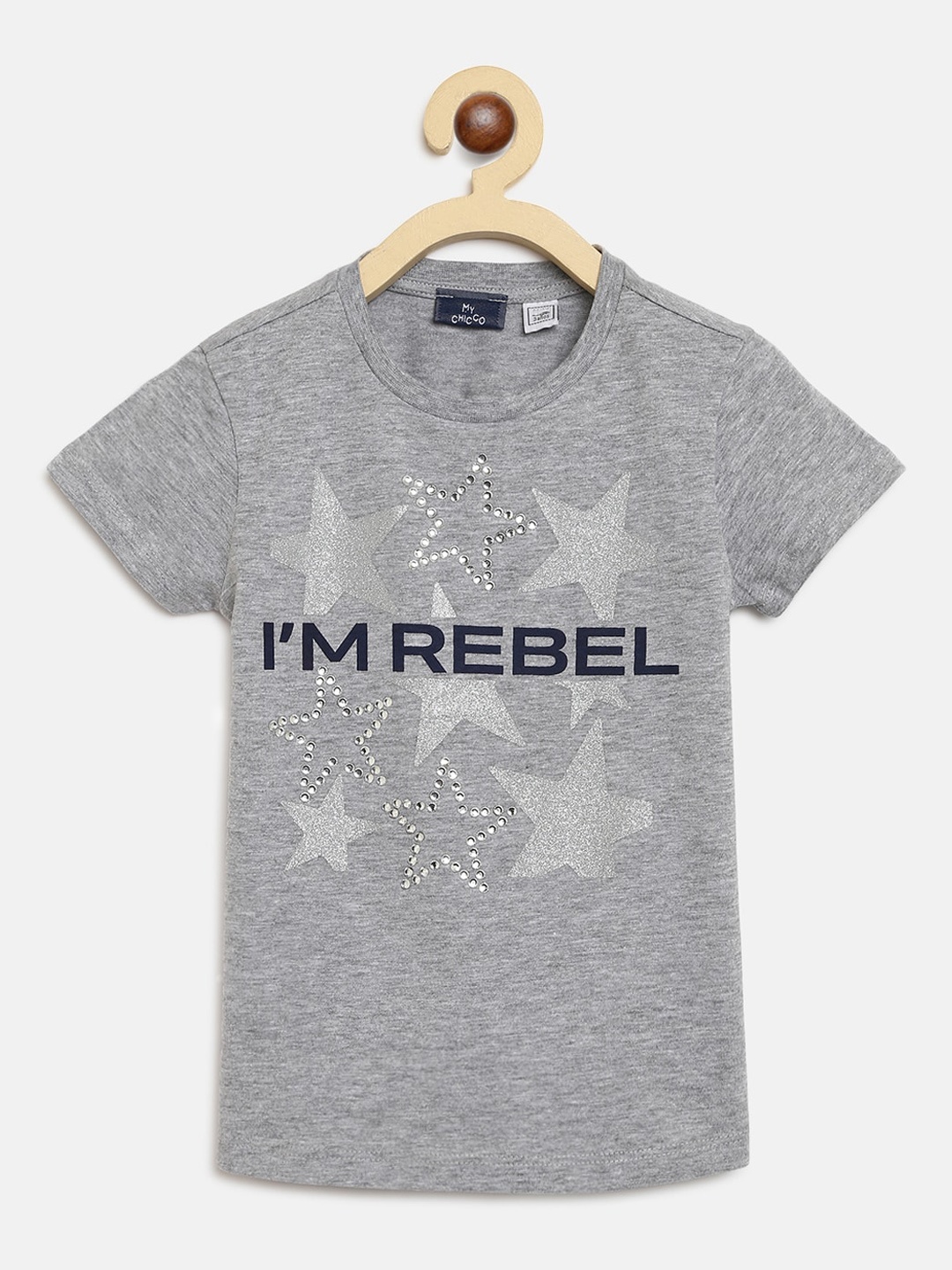 Chicco Girls Grey Printed Round Neck T-shirt