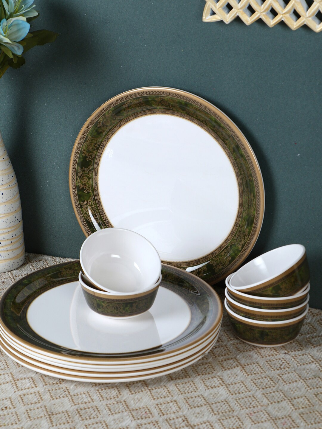 

Servewell Unisex White Printed 12 pc Round Dinner Set