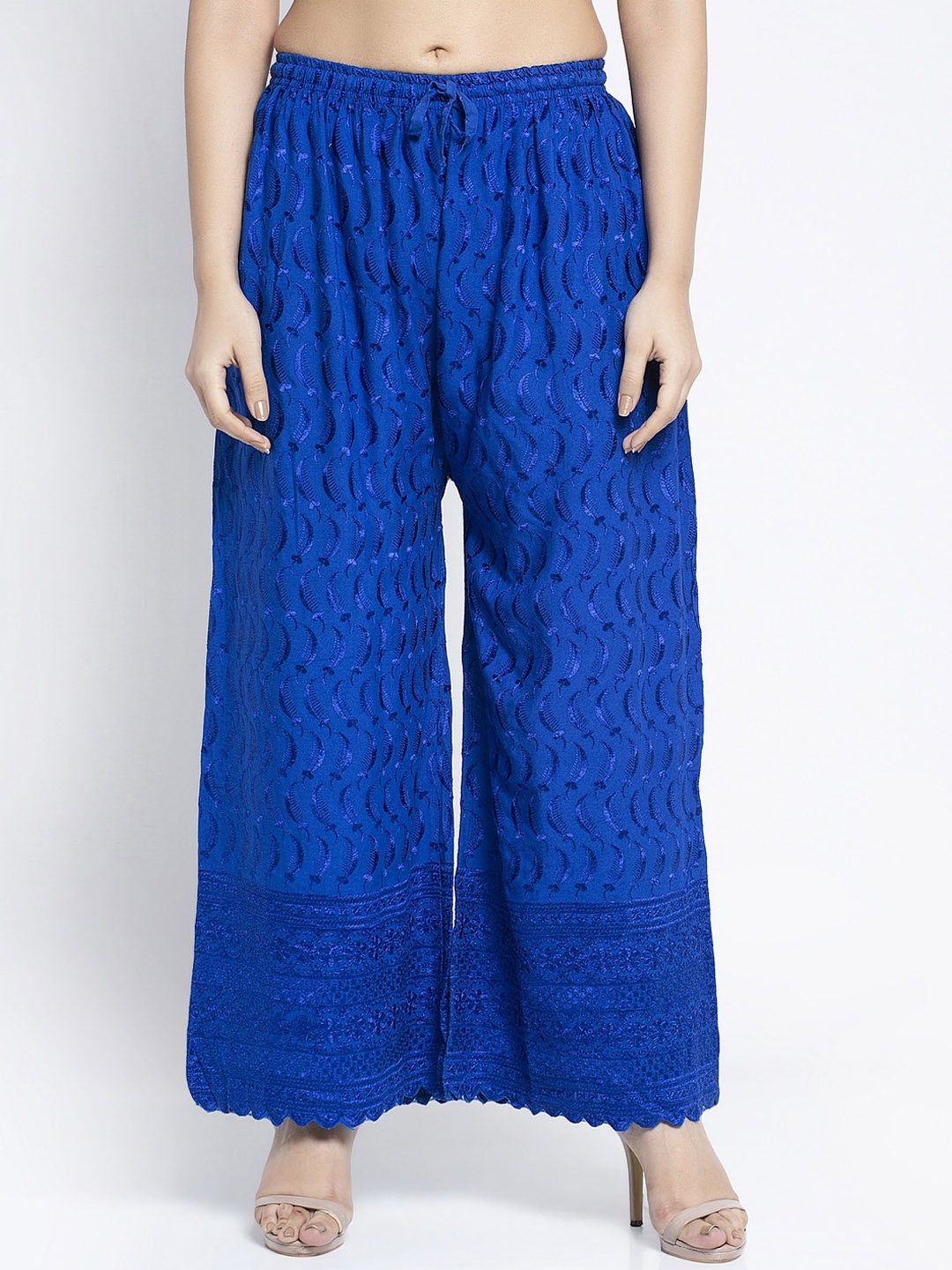 

GRACIT Women Blue Embroidered Flared Palazzos