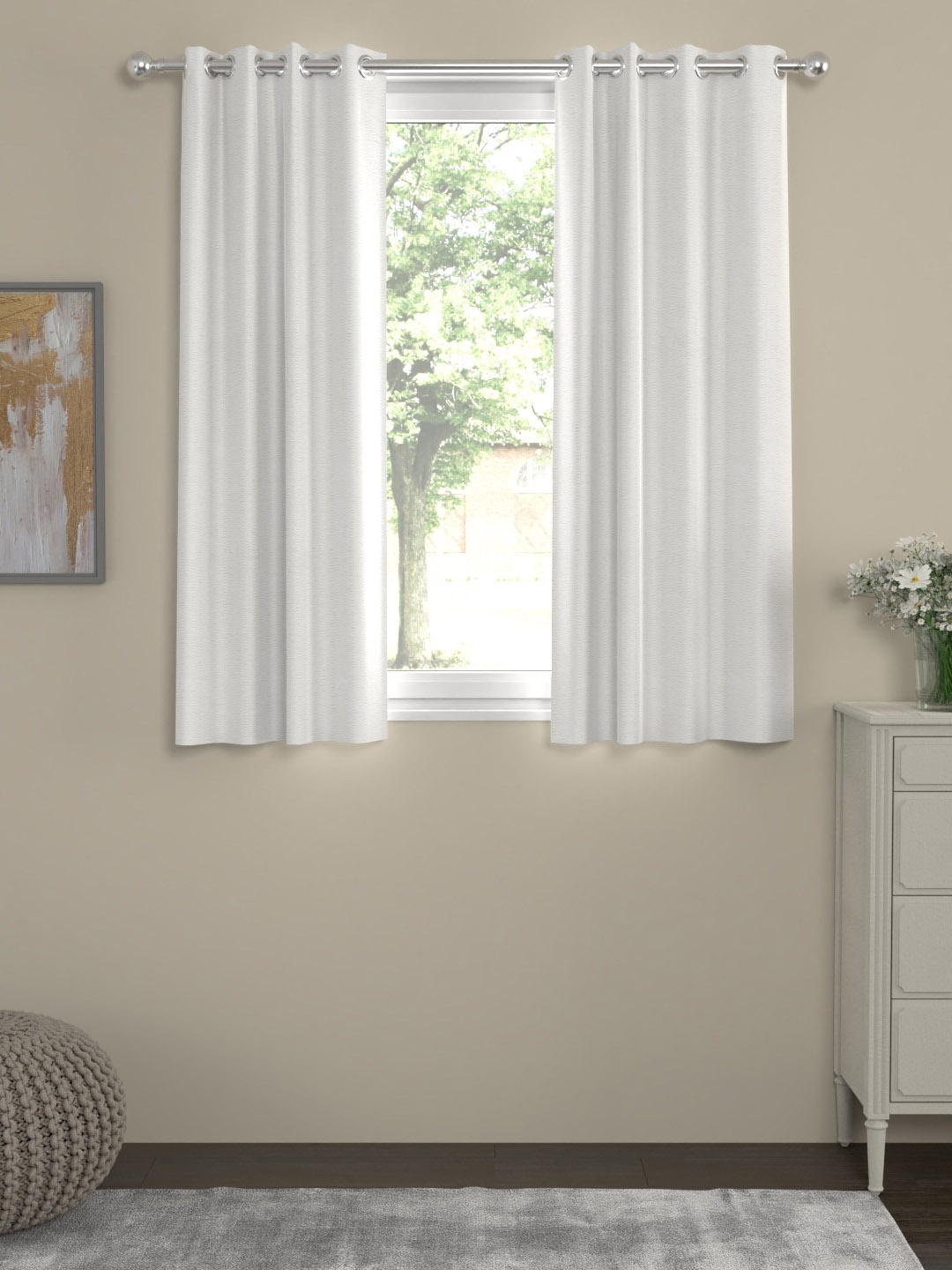 

ROSARA HOME White Solid Window Eyelet Curtain