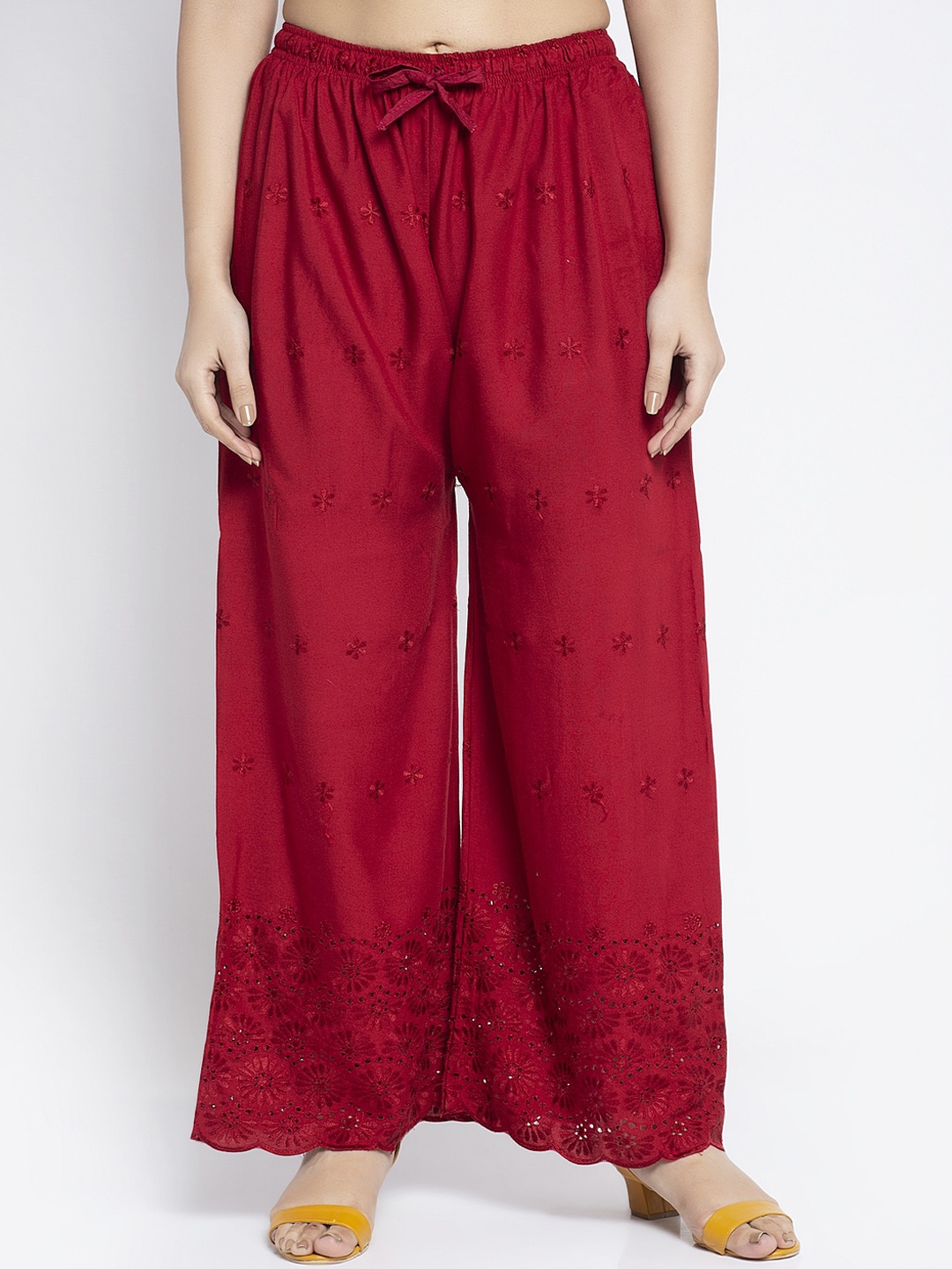 

GRACIT Women Maroon Hem Design Flared Palazzos