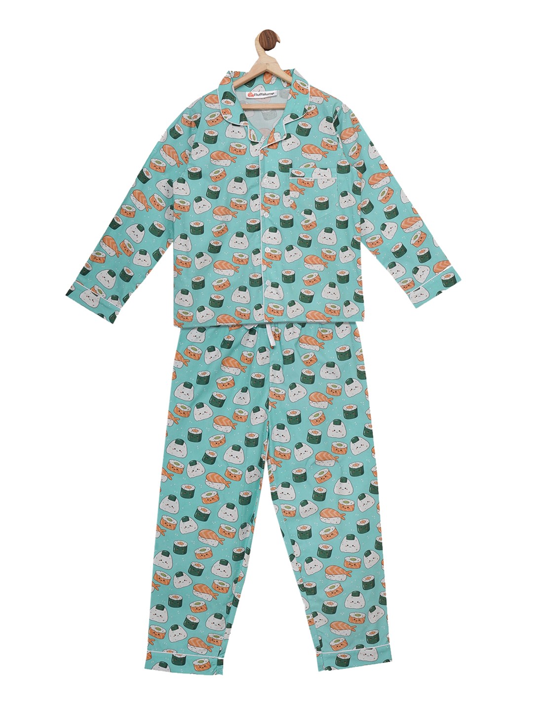

Fluffalump Unisex Kids Turquoise Blue & White Printed Night suit