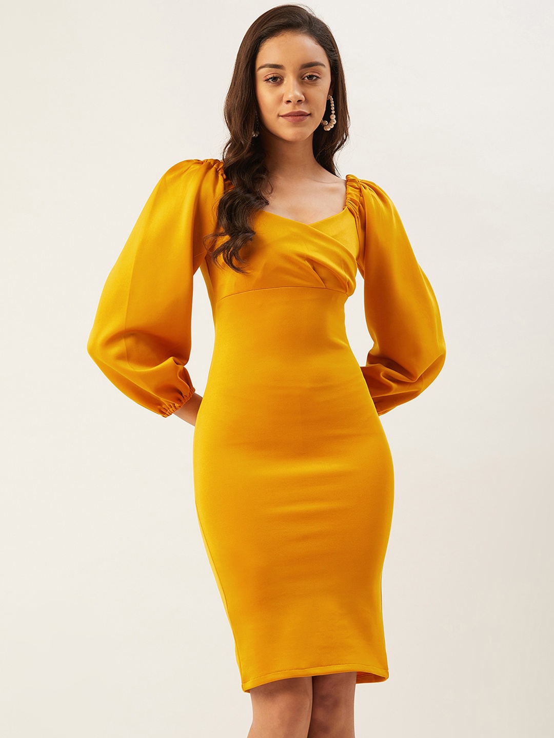 ANVI Be Yourself Women Mustard Yellow Solid Bodycon Dress