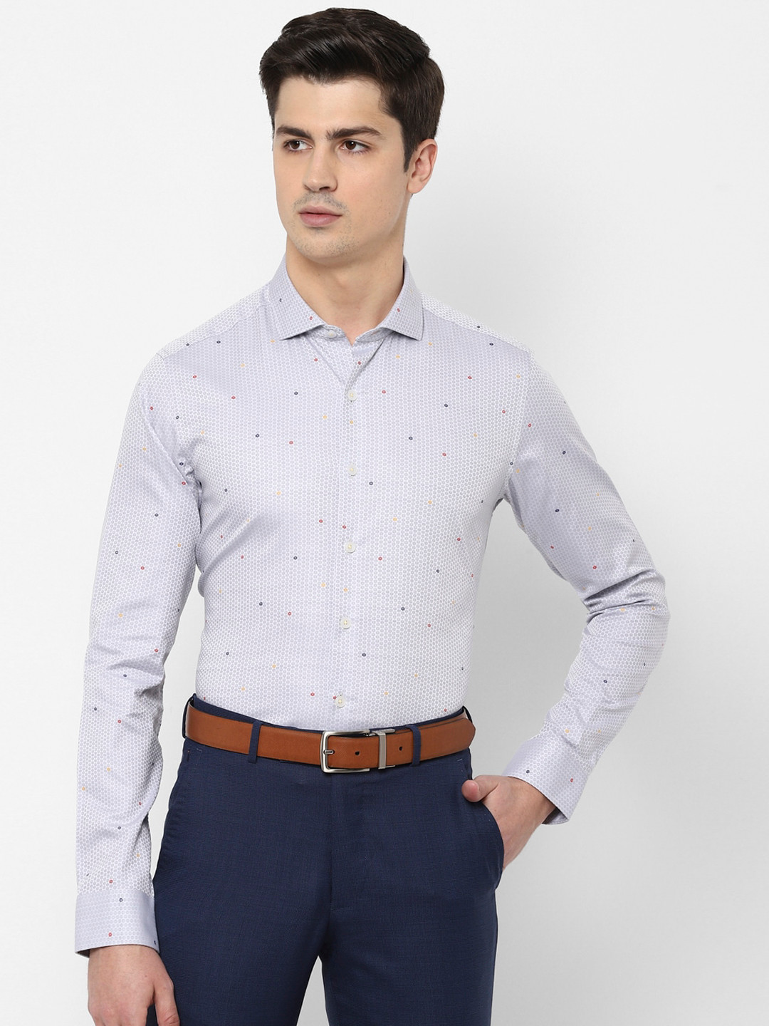 

SIMON CARTER LONDON Men Grey Slim Fit Printed Cotton Formal Shirt