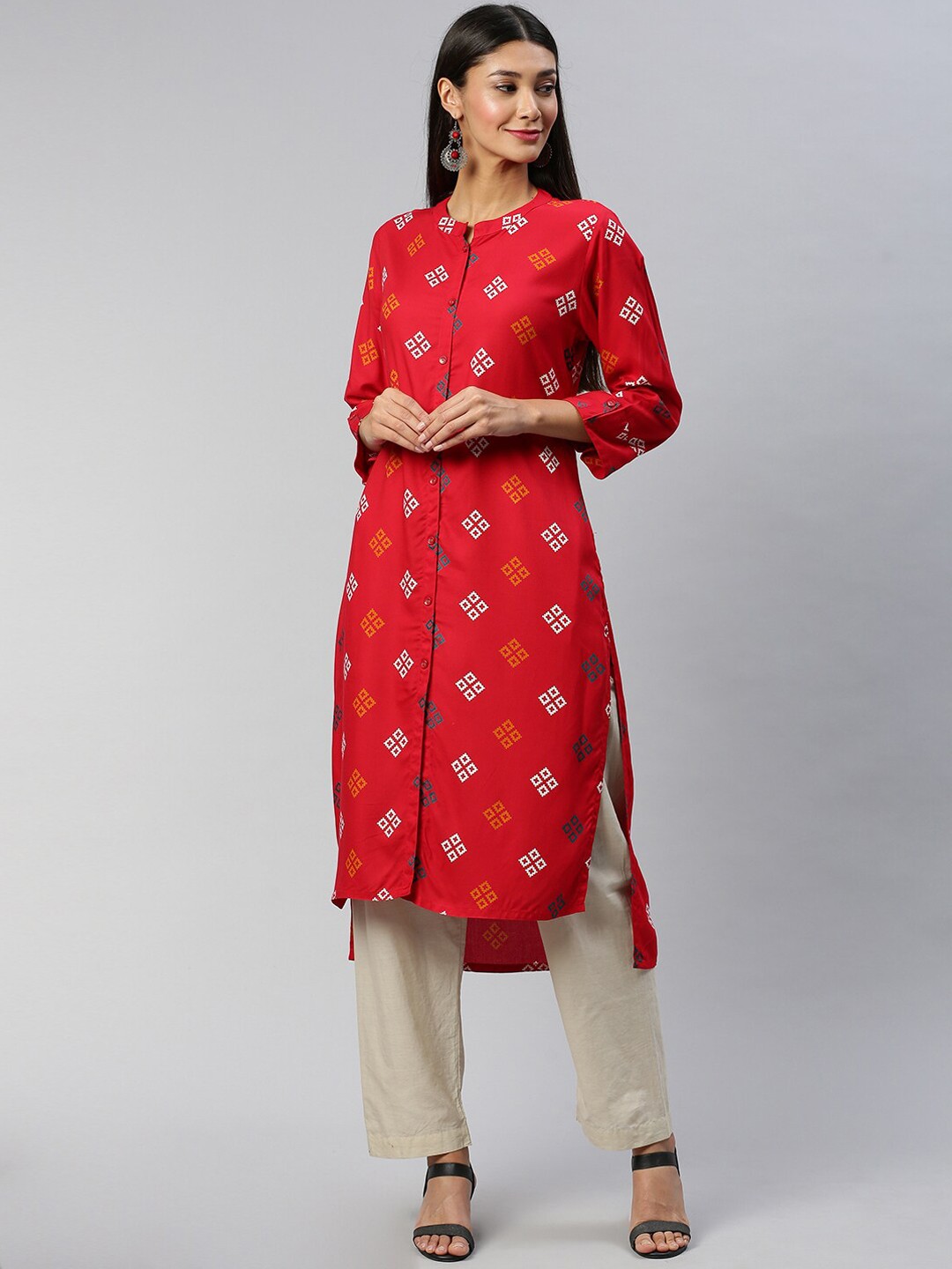 

Soch Women Red Printed A-Line Kurta
