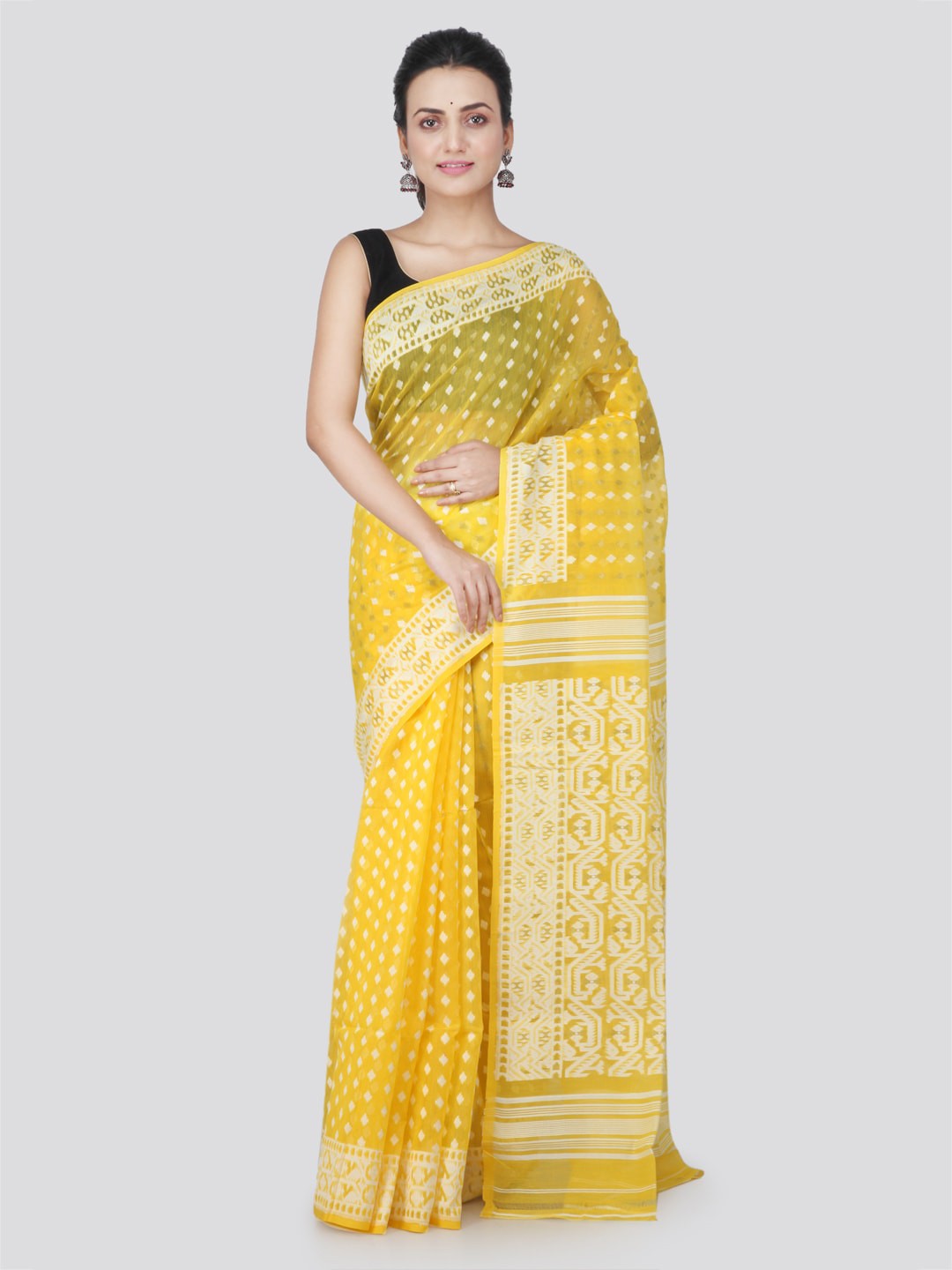 

PinkLoom Yellow Pure Cotton Woven Design Jamdani Sustainable Saree