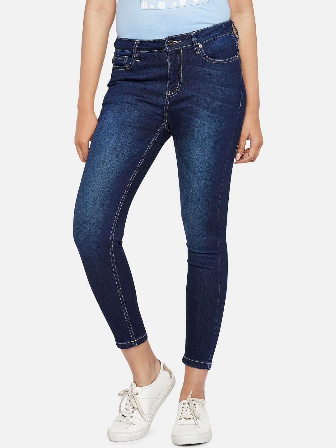 

People Women Blue Skinny Fit Mid-Rise Clean Look Jeans
