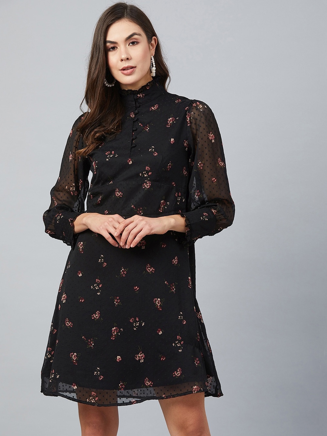 

Marie Claire Women Black Printed A-Line Dress
