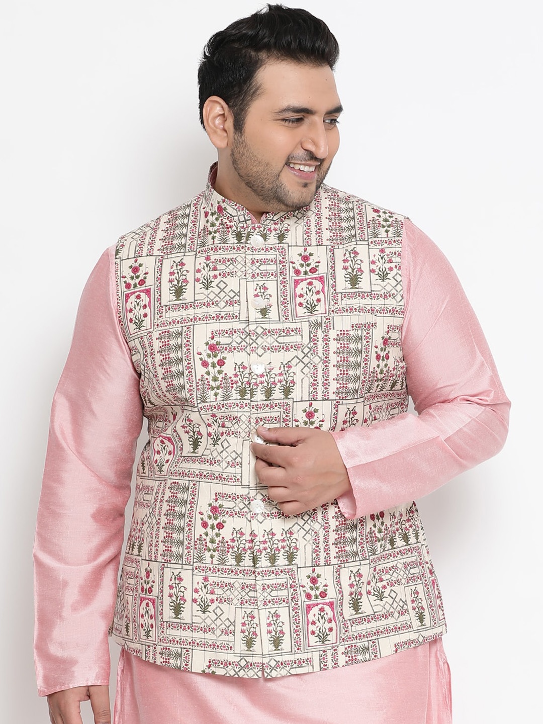 

KISAH Men Printed Zari Regular Fit Nehru Jacket, Beige