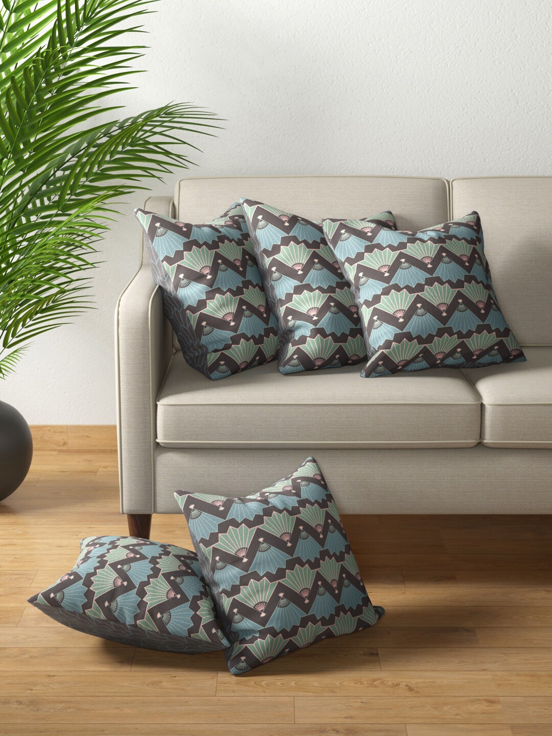 

PETAL HOME Grey Set of 5 Abstract Square Cushion Covers