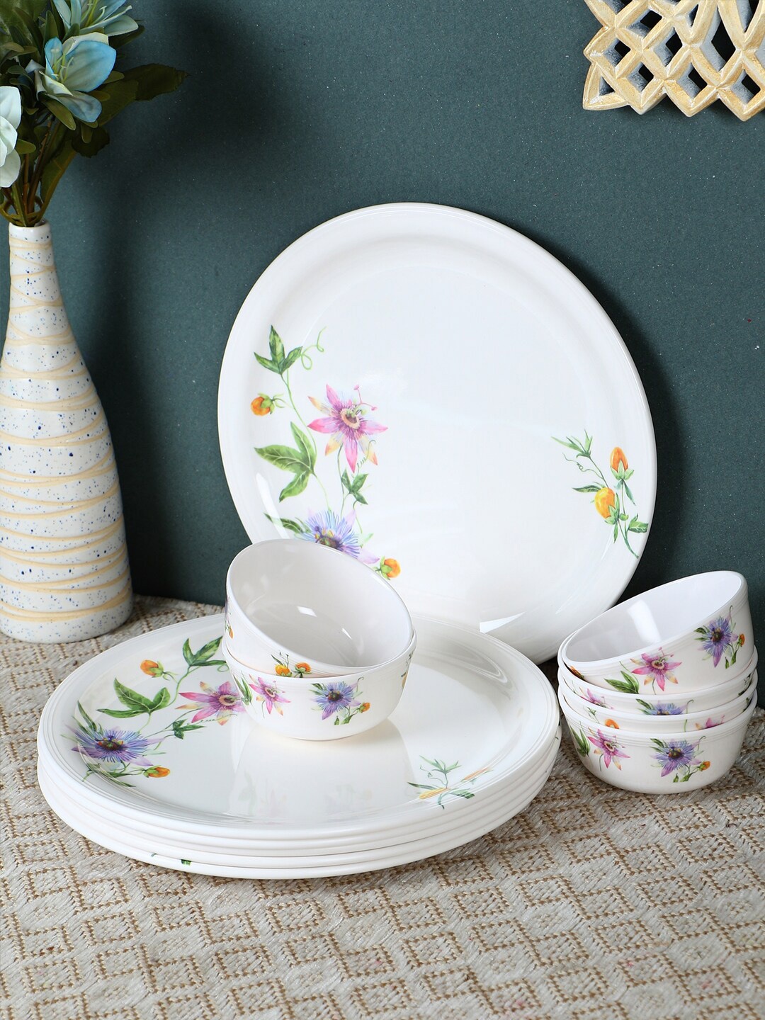 

Servewell Unisex White Printed 12 pc Round Dinner Set