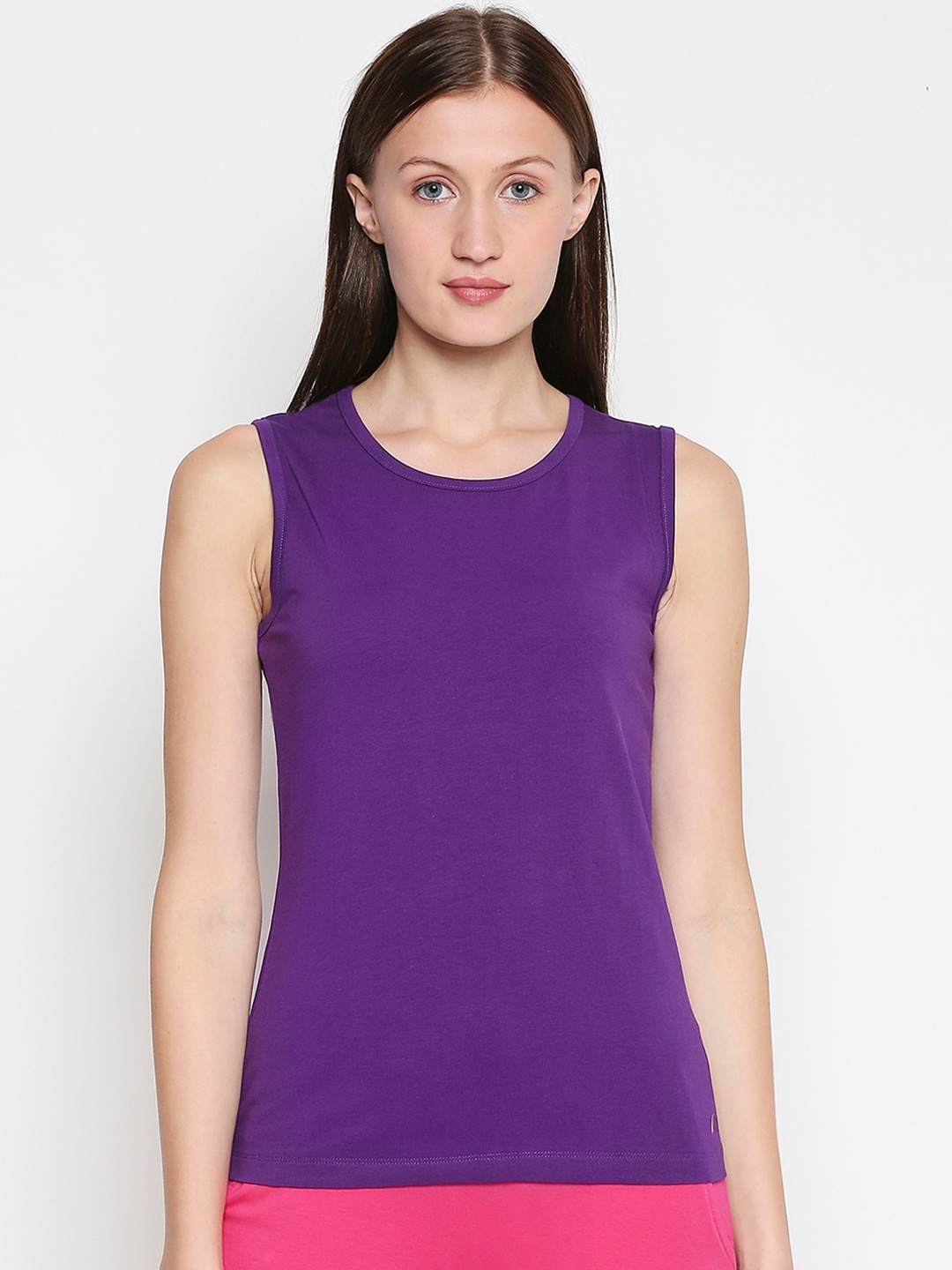 

XIN Women Purple Solid Round Neck T-shirt