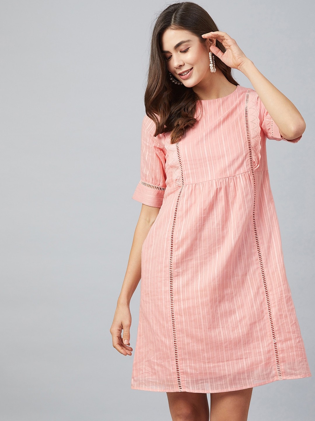 

Carlton London Women Pink Striped A-Line Dress