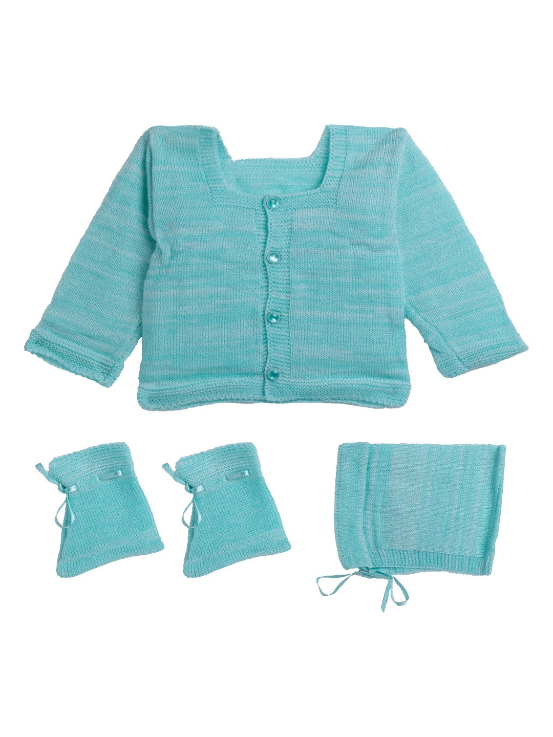 

Little Angels Unisex Kids Green Self Design Front-Open Sweater