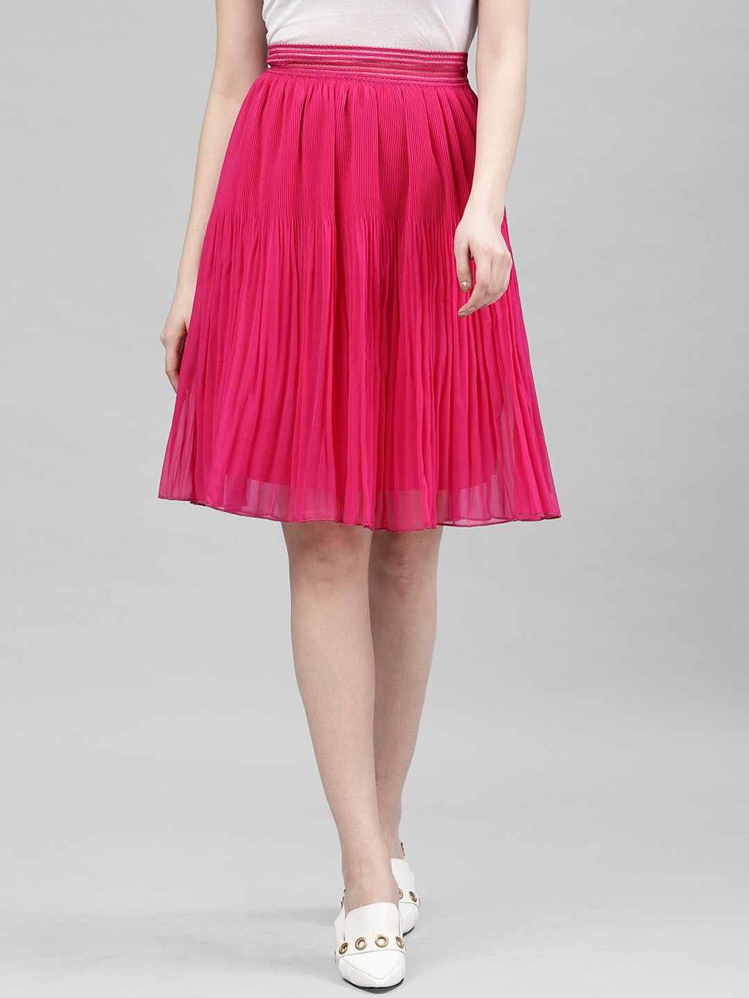 

KASSUALLY Magenta-Pink Pleated A-Line Skirt