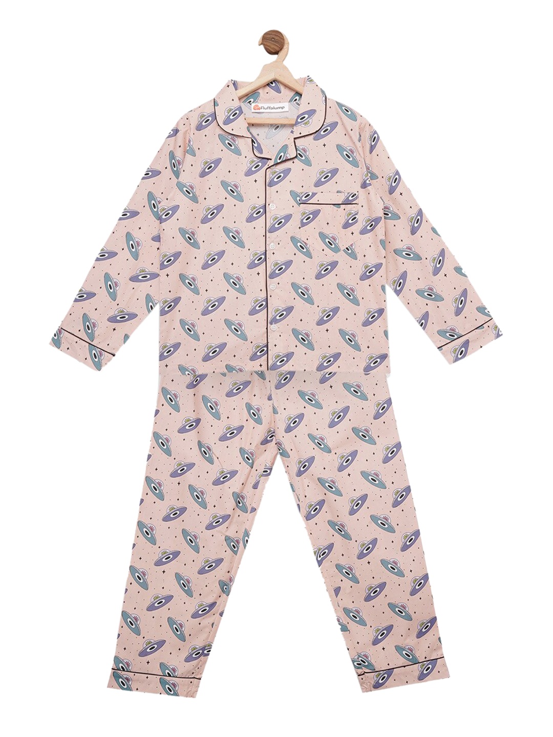 

Fluffalump Kids Pink & Blue Starship Troops Printed Night Suit