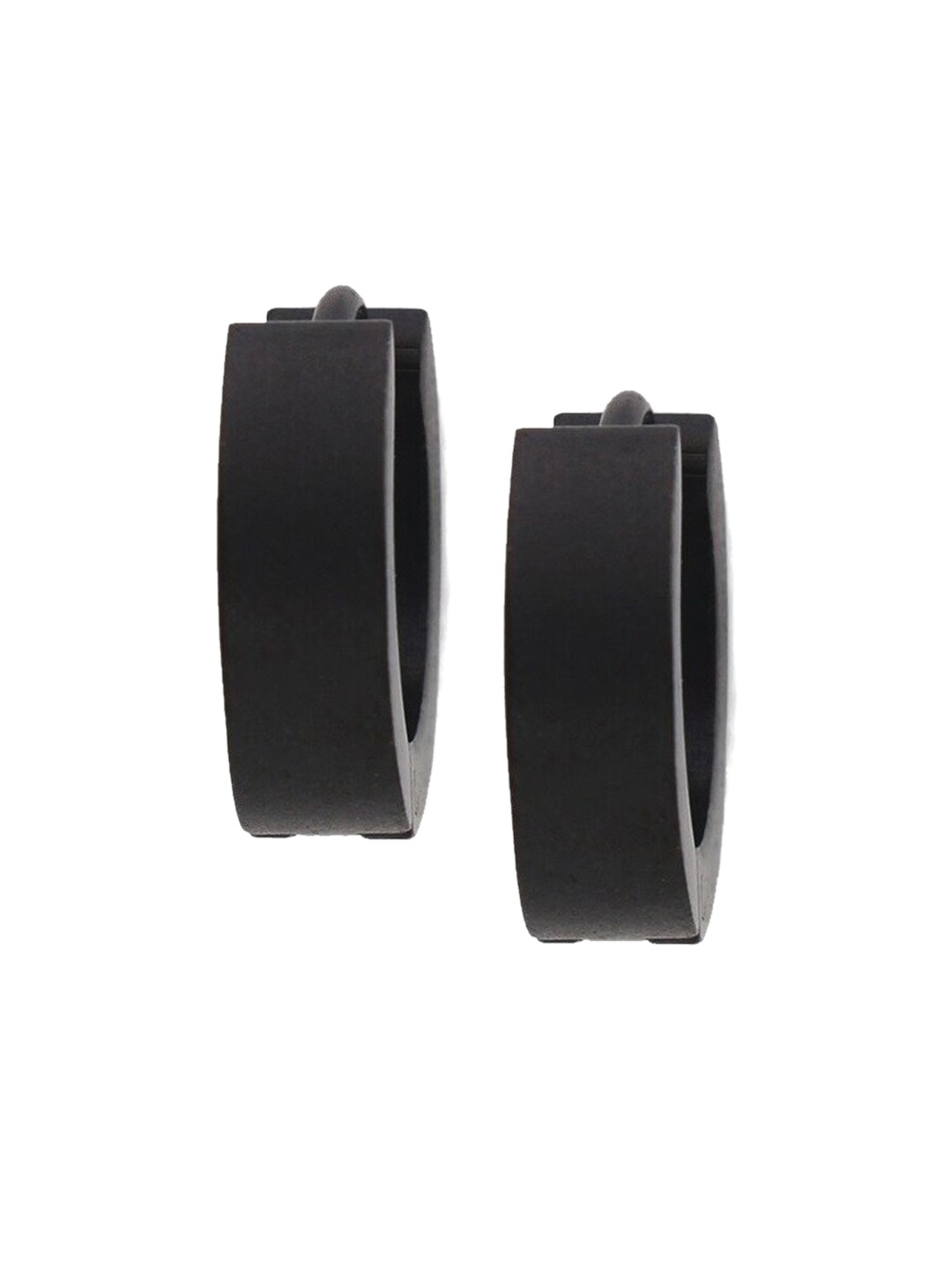 

OOMPH Men Black Circular Stainless Steel Hoop Earrings