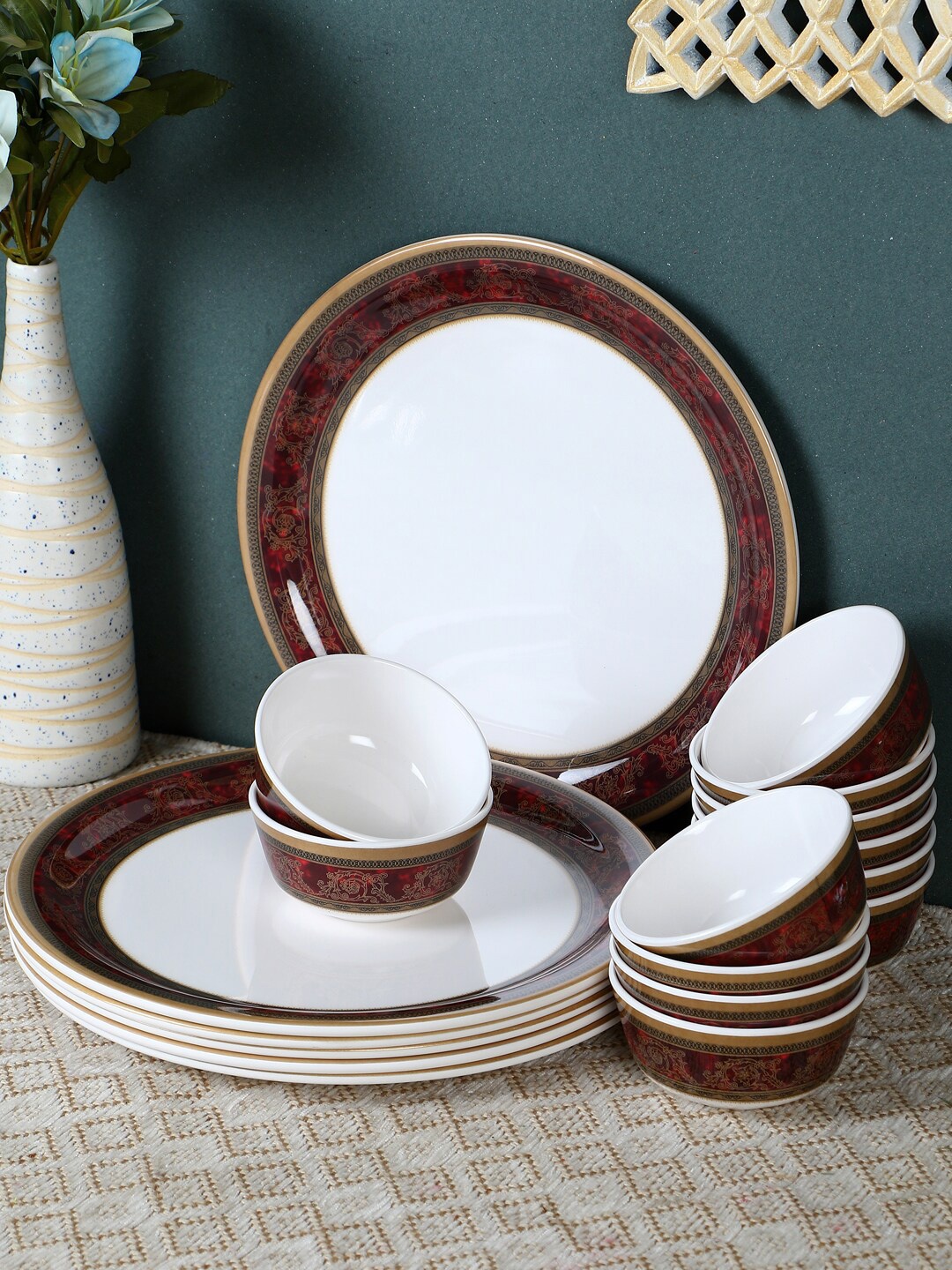 

Servewell Unisex White Printed l 18 pc Round Dinner Set