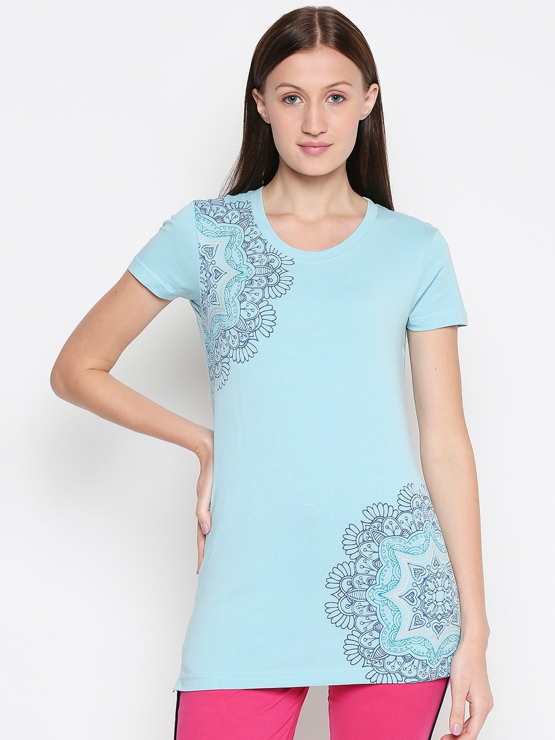 

XIN Women Blue Printed Round Neck T-shirt