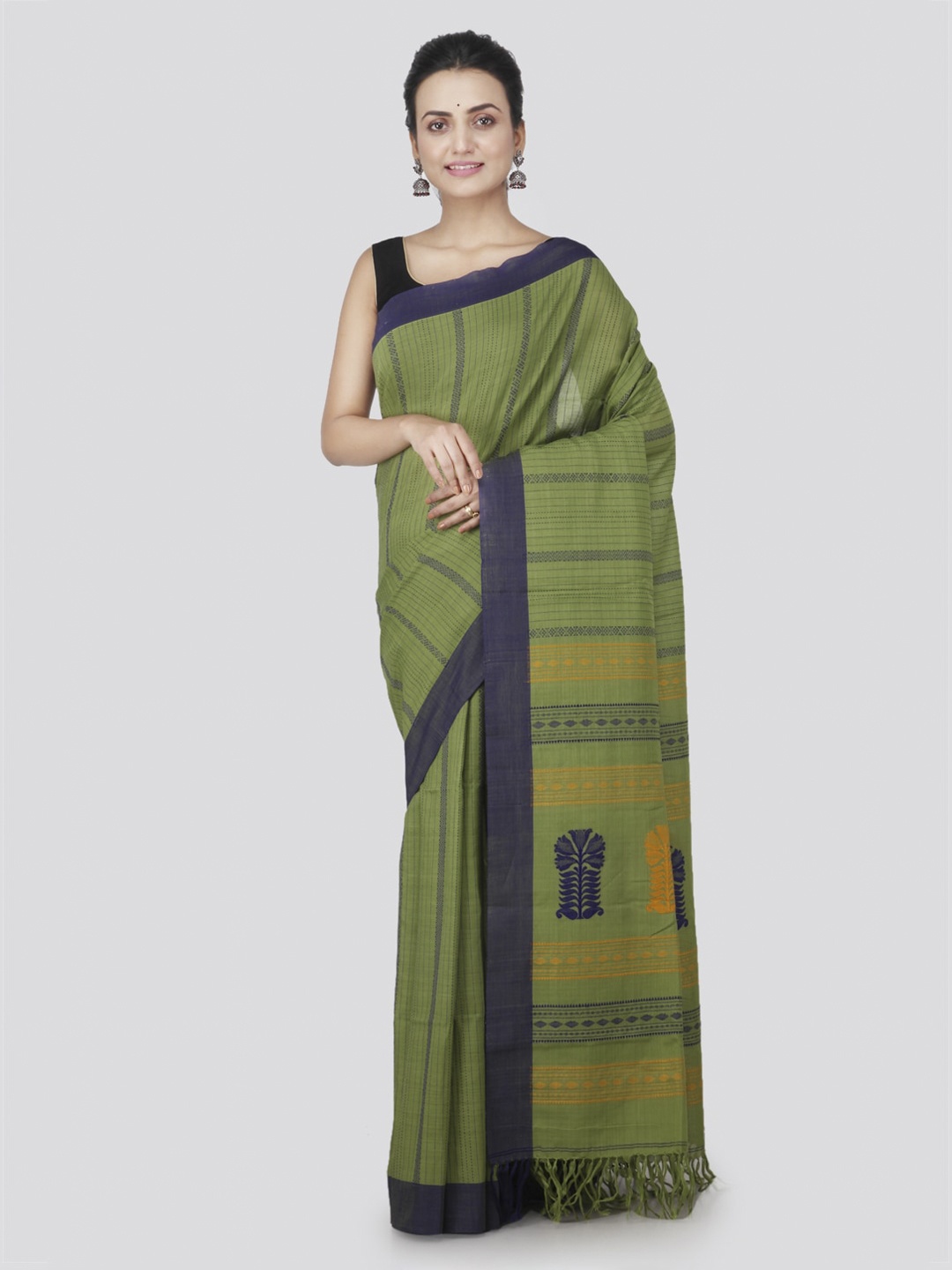

PinkLoom Olive Green Pure Cotton Woven Design Handloom Saree