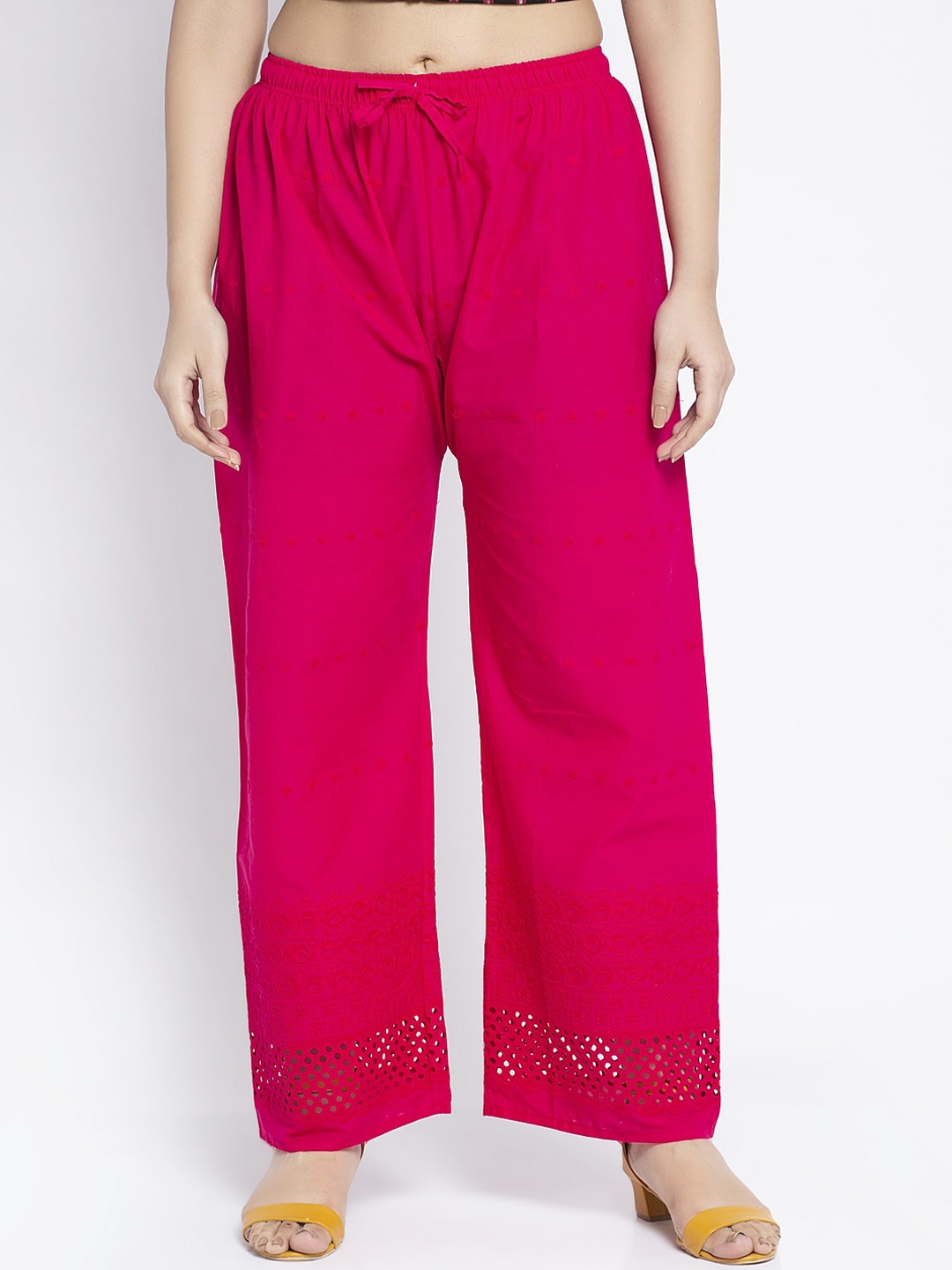 

GRACIT Women Pink Hem Design Cotton Flared Palazzos