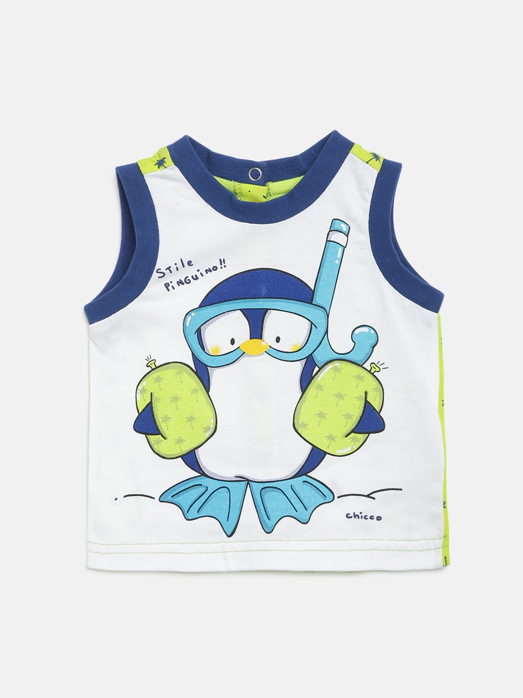 Chicco Boys White Printed Round Neck Pure Cotton T-shirt