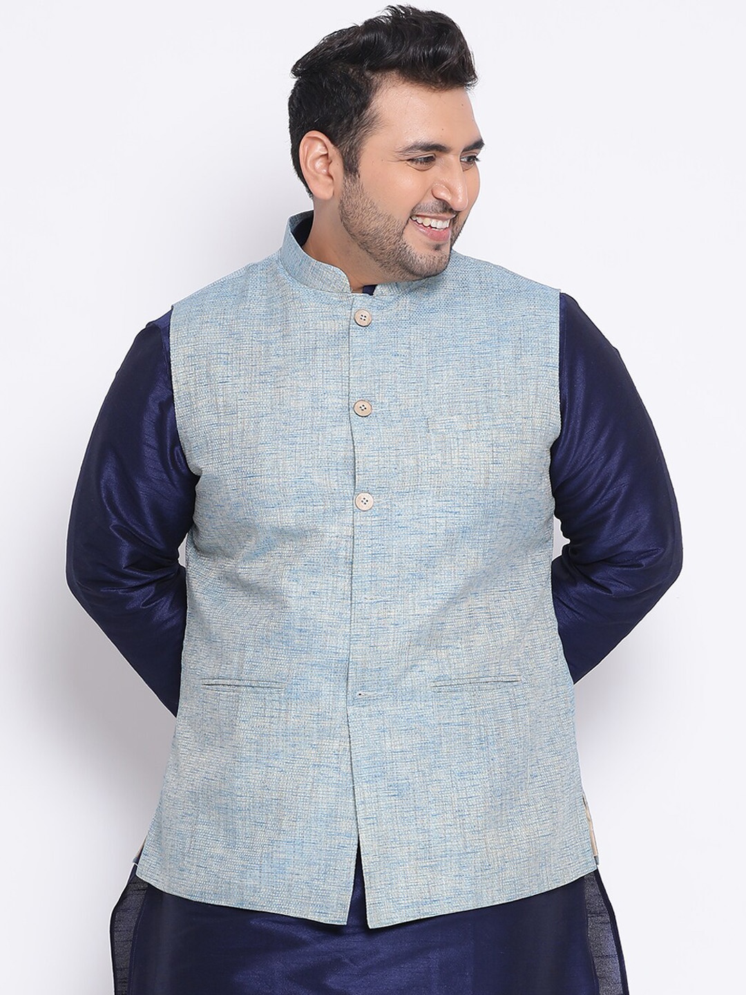 

KISAH Men Solid Regular Fit Ethnic Motifs Nehru Jacket, Blue