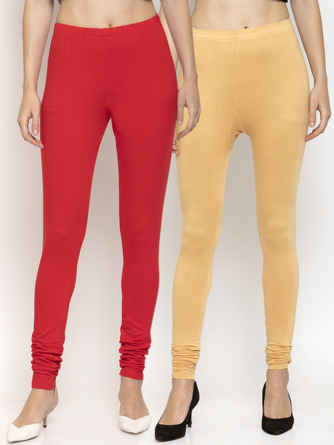 

Purple State Women Pack Of 2 Solid Churidar-Length Leggings, Red