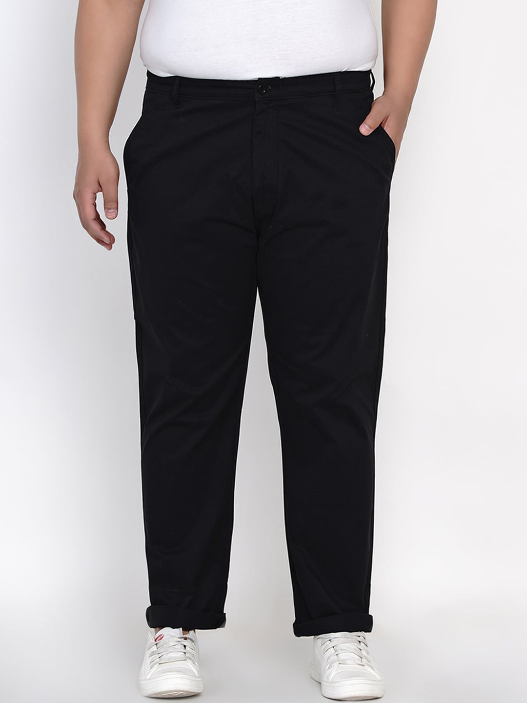 

John Pride Men Plus Size Black Solid Regular Trousers