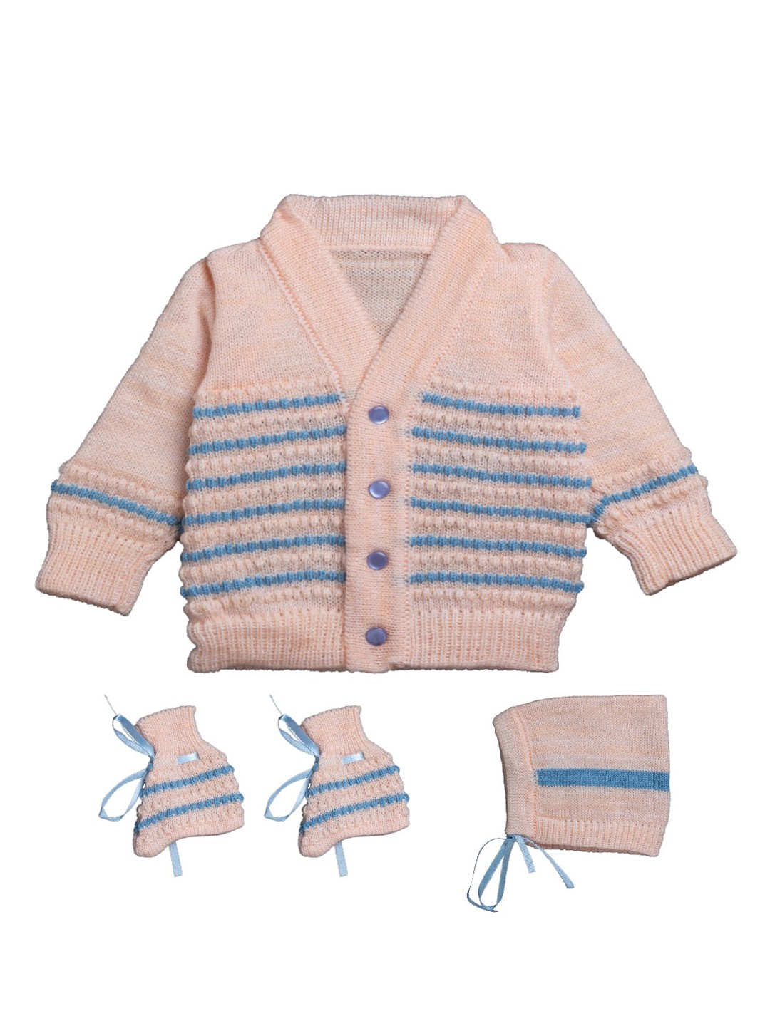 

Little Angels Unisex Kids Peach Self Design Sweater With Socks