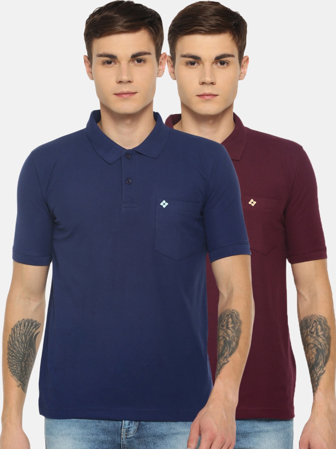 

Dollar Men Pack of 2 Solid Cotton Polo Collar T-shirt, Maroon